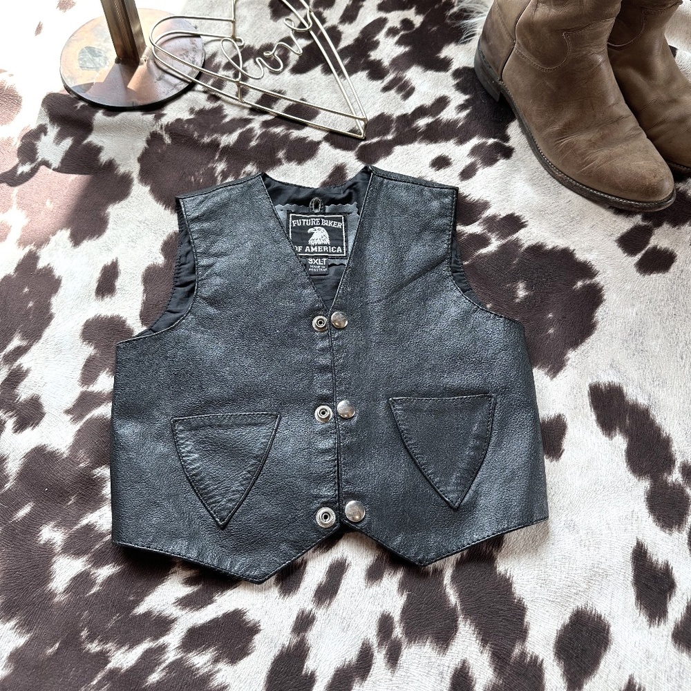 Toddler 3T Black Leather Biker Vest - Customizable